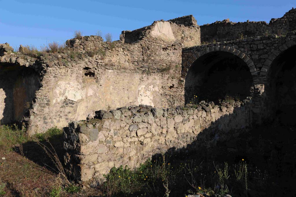 I.3.6 Pompeii, taken from I.3.5. December 2018.
Looking towards north wall, with remains of painted decoration on upper wall. Photo courtesy of Aude Durand.