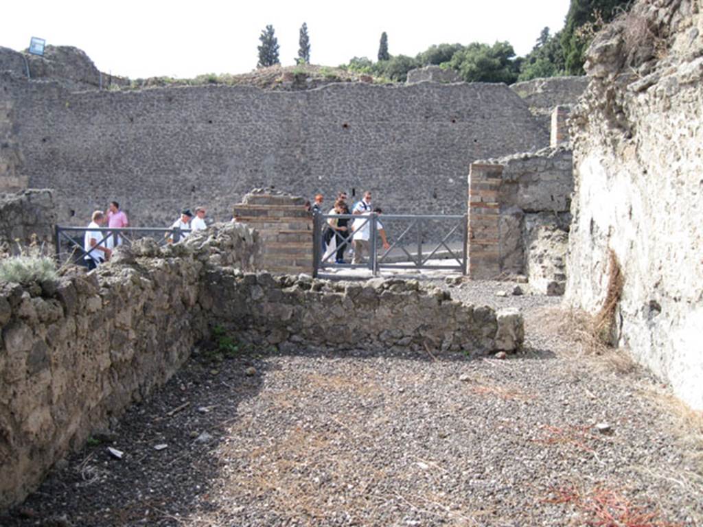 I.3.6 Pompeii. September 2010. Looking west from rear vaulted room towards via Stabiana.
Photo courtesy of Drew Baker. According to CTP, the area towards the front of the photo would have been another room. In the centre of the photo, above the remains of the wall would have been a large window giving light to the rear room. On the north and east sides of the room would have been a wall, these are no longer visible. See Van der Poel, H. B., 1986. Corpus Topographicum Pompeianum, Part IIIA. Austin: University of Texas.(p.6)