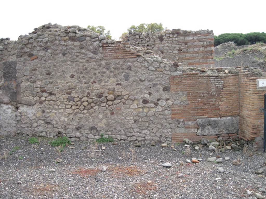 I.3.9 Pompeii. September 2010. South wall of entrance room and south-west corner, with entrance doorway from I.3.9 on right. This area would have been linked to area of I.3.10. Photo courtesy of Drew Baker.