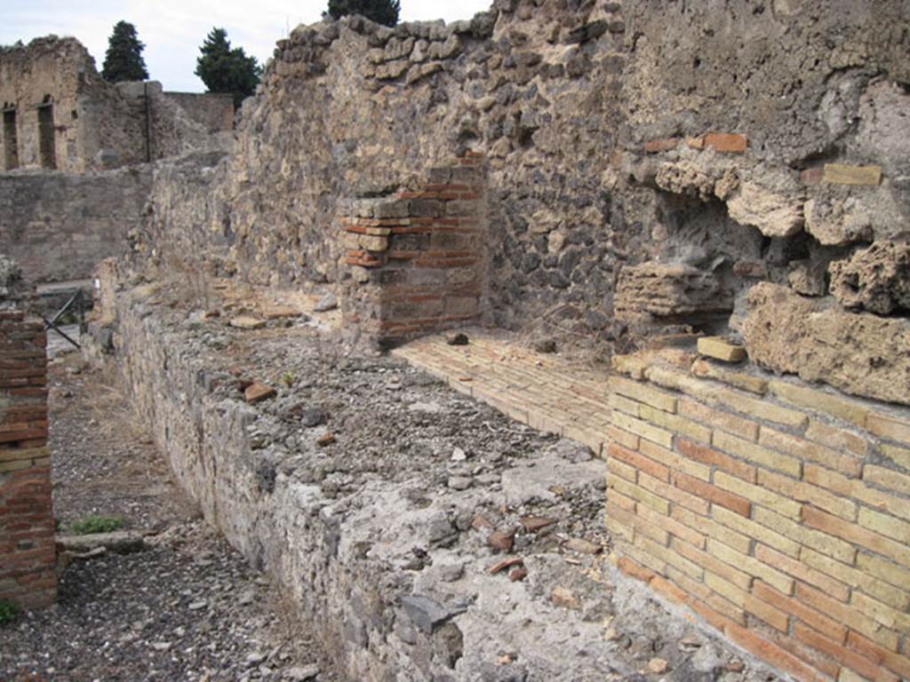 I.3.10 Pompeii. September 2010. Looking west towards remains of west wall in north-west corner of rear room destroyed by the Sarno canal. Photo courtesy of Drew Baker.