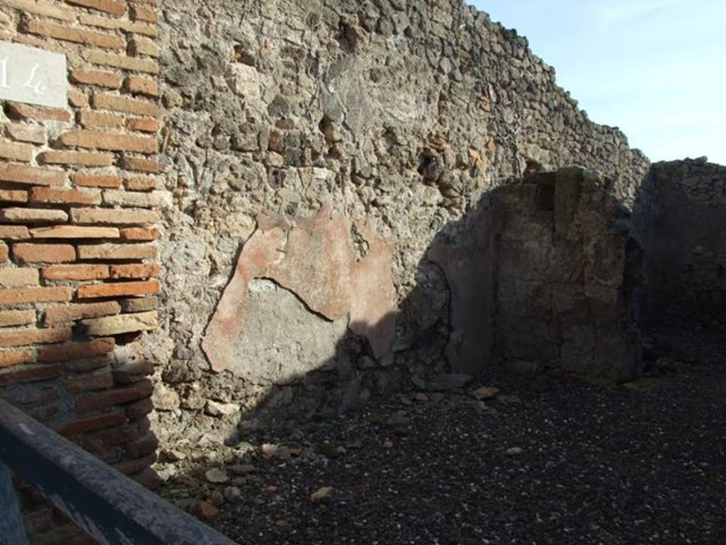 I.3.14 Pompeii. December 2007. East wall of shop.