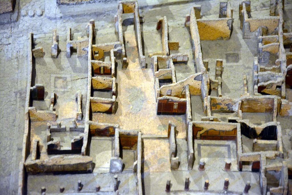 I.4.2 Pompeii, on left. October 2019. Looking west from rear rooms. On left is Vicolo del Menandro, 1.4.2 is on the right of the roadway.
Foto Tobias Busen, ERC Grant 681269 DÉCOR.