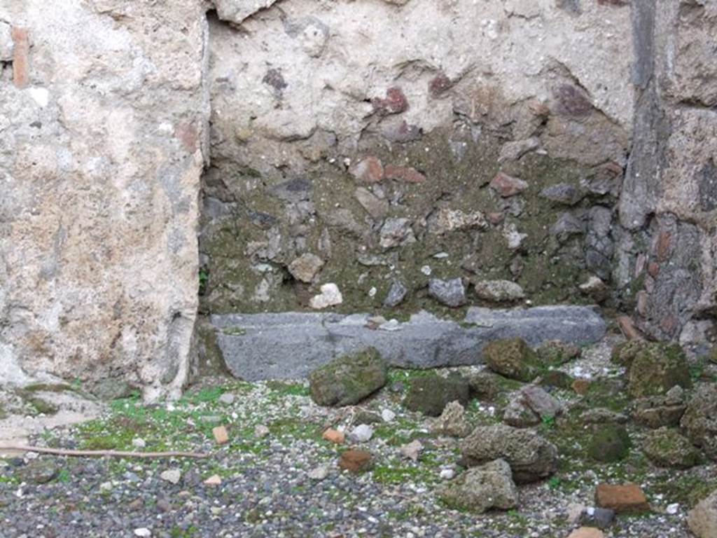I.4.10 Pompeii. December 2007. South-east corner. Blocked doorway in east wall with remains of sill at base.