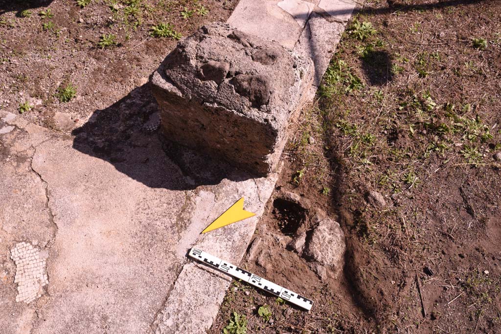 I.4.25 Pompeii. October 2019. Room 35, detail from doorway threshold, north side.
Foto Tobias Busen, ERC Grant 681269 DÉCOR.