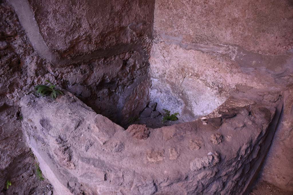 I.4.25/I.4.5 Pompeii. October 2019. Unnumbered corridor/room, basin/vat in vaulted area at east end of corridor with steps.
Foto Tobias Busen, ERC Grant 681269 DÉCOR.