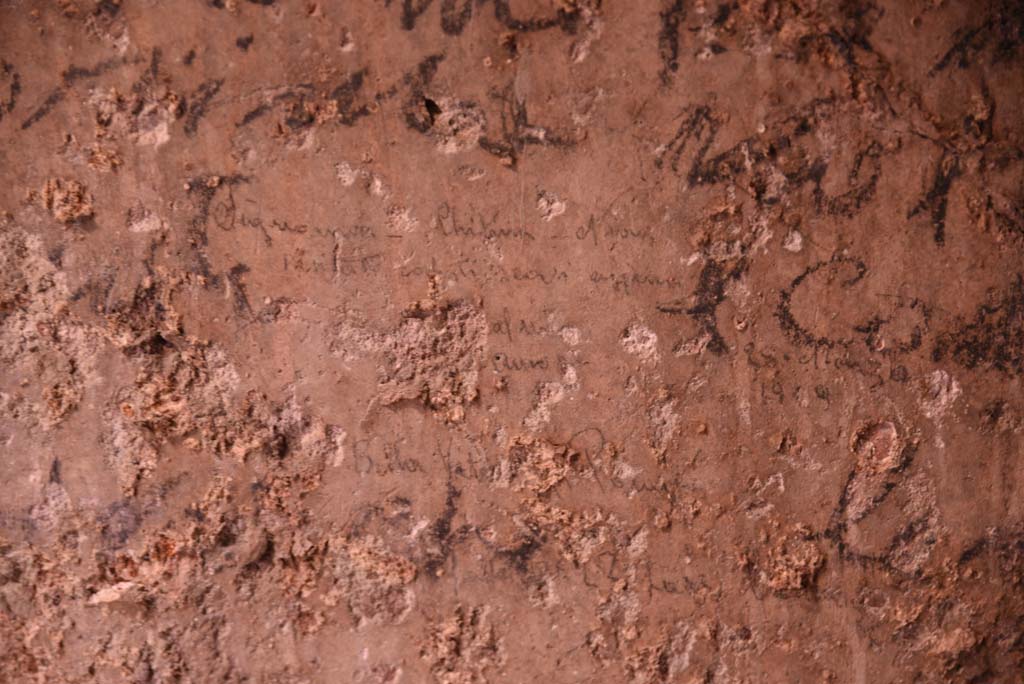 I.4.25/I.4.5 Pompeii. October 2019. Unnumbered corridor/room, detail of smaller writing from east wall.
Foto Tobias Busen, ERC Grant 681269 DÉCOR.