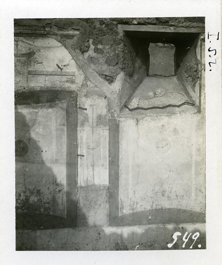I.5.2 Pompeii. 1936.
Central and eastern panel on north wall of small room, with window onto Vicolo del Conciapelle, on right.
Photo courtesy of American Academy in Rome, Photographic Archive. Warsher collection no. 549.