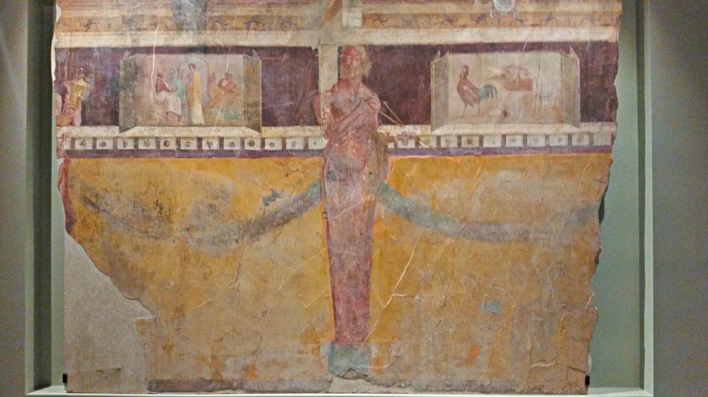 I.6.2 Pompeii. December 2019. South wall of oecus.
On display in exhibition “Pompei e Santorini” in Rome, 2019. Photo courtesy of Giuseppe Ciaramella.
