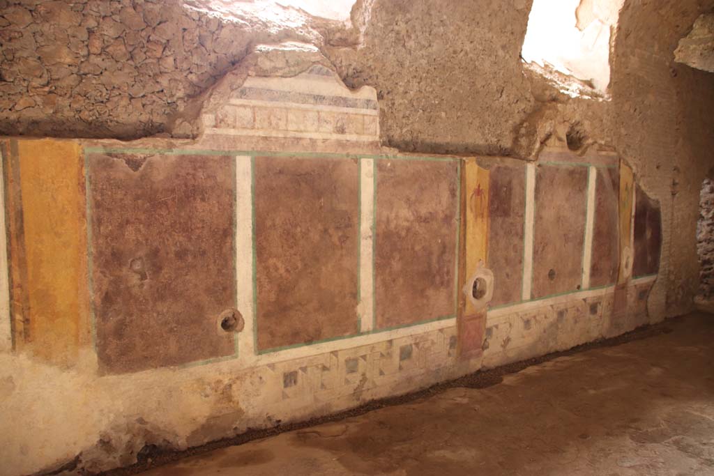 I.6.2 Pompeii. September 2019. Detail of painted decoration at west end of south wall of north wing of cryptoporticus. Photo courtesy of Klaus Heese.