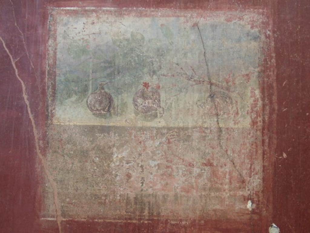 I.6.4 Pompeii. December 2005. Room 2, Wall painting of still life with figs, in centre of north wall.