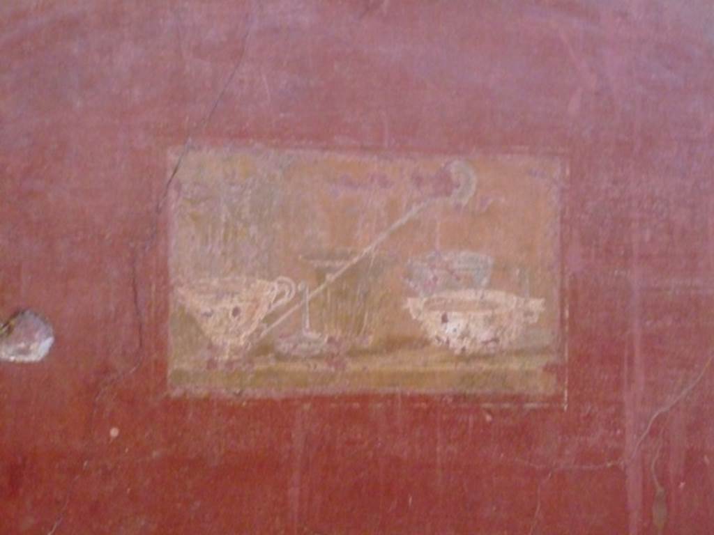 I.6.4 Pompeii. March 2009. Room 2, Wall painting of still life with silver vases, at east end of north wall.