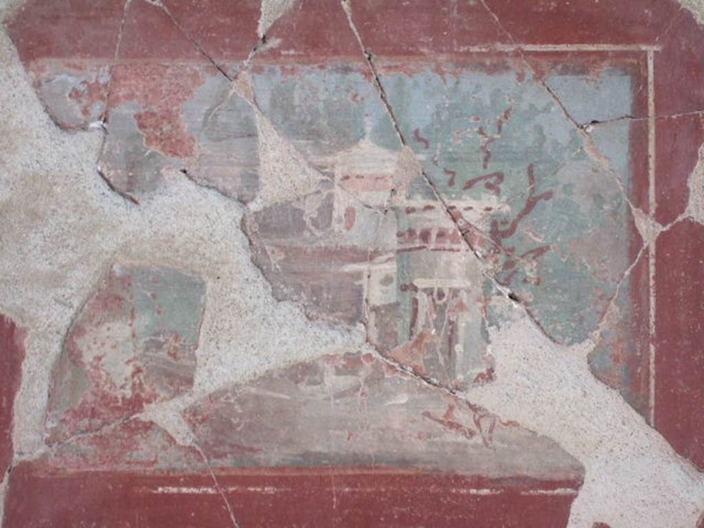 I.6.4 Pompeii. December 2005. Room 2, east wall at north end, detail of painted panel.