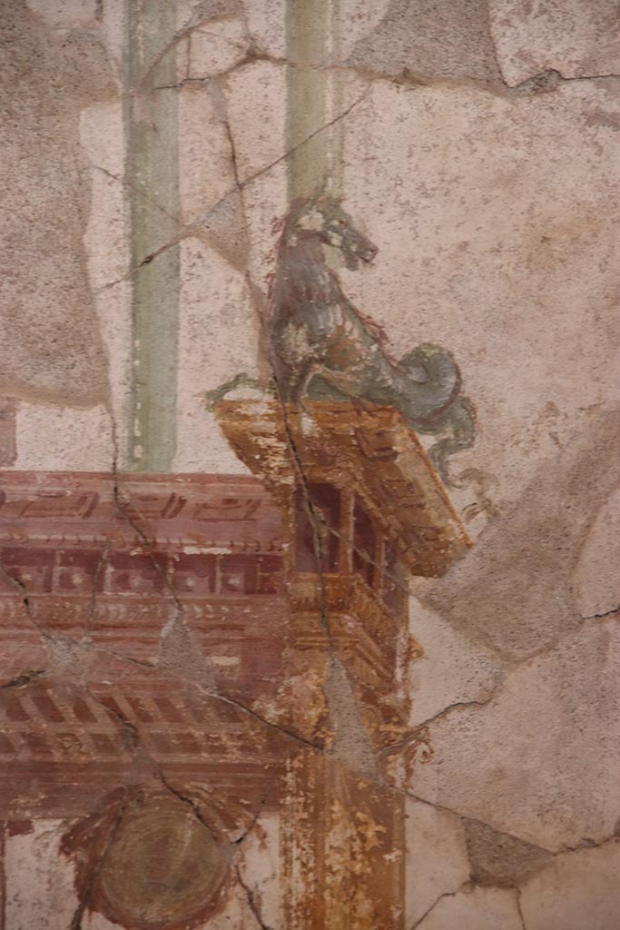 I.6.4 Pompeii. October 2024.
Room 2, detail from north end of east wall. Photo courtesy of Klaus Heese.