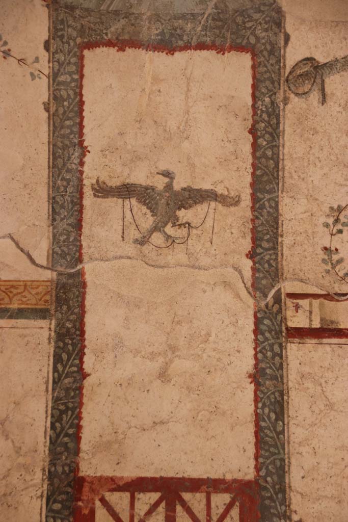 I.6.7 Pompeii. September 2019. Detail from fresco on south end of west wall. Photo courtesy of Klaus Heese.
