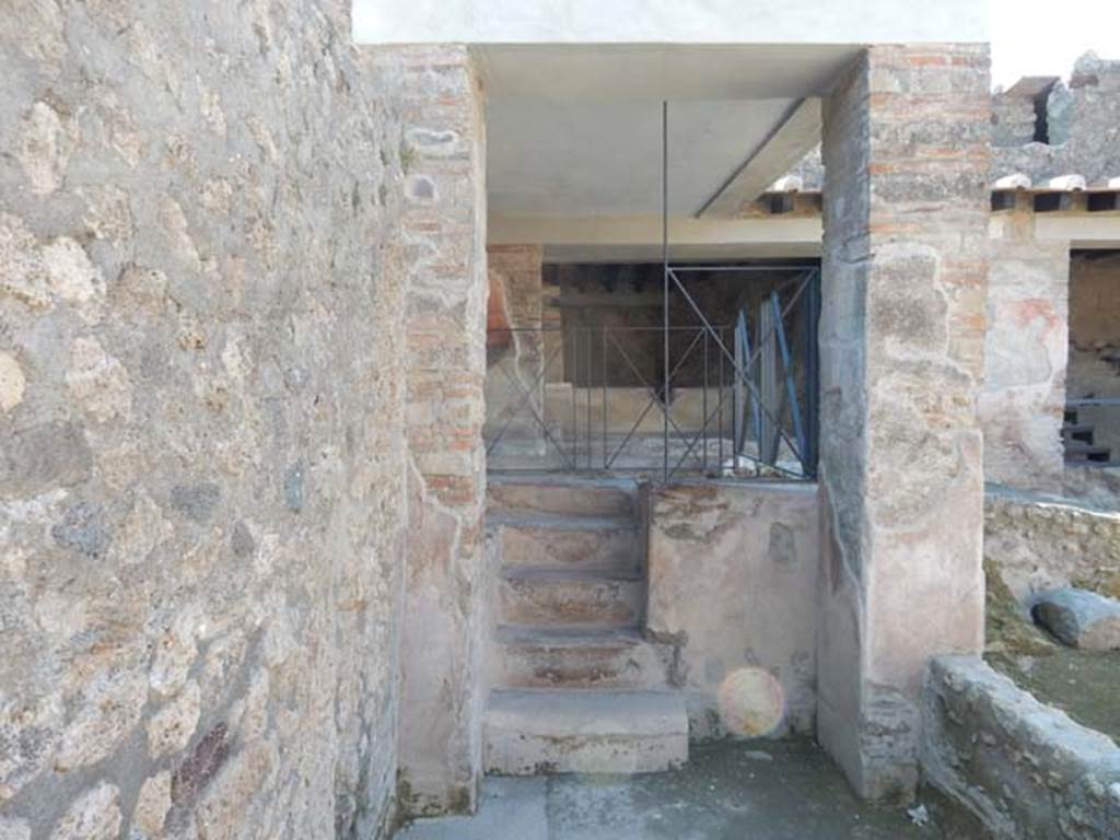 I.6.7 Pompeii. May 2016. Looking south to steps leading to vats in south-east corner of fullery. Photo courtesy of Buzz Ferebee.