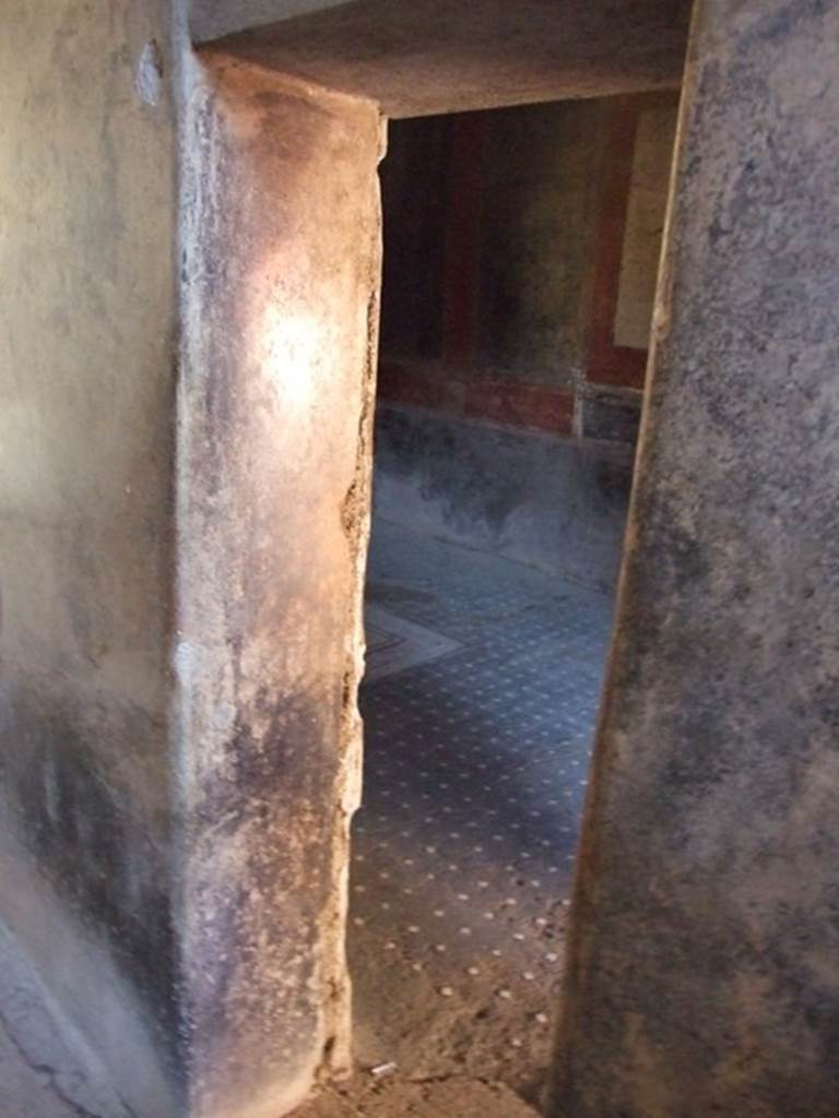 I.6.15 Pompeii. March 2009. Doorway on east side of andron, to Room 12, Triclinium. Looking north east.
