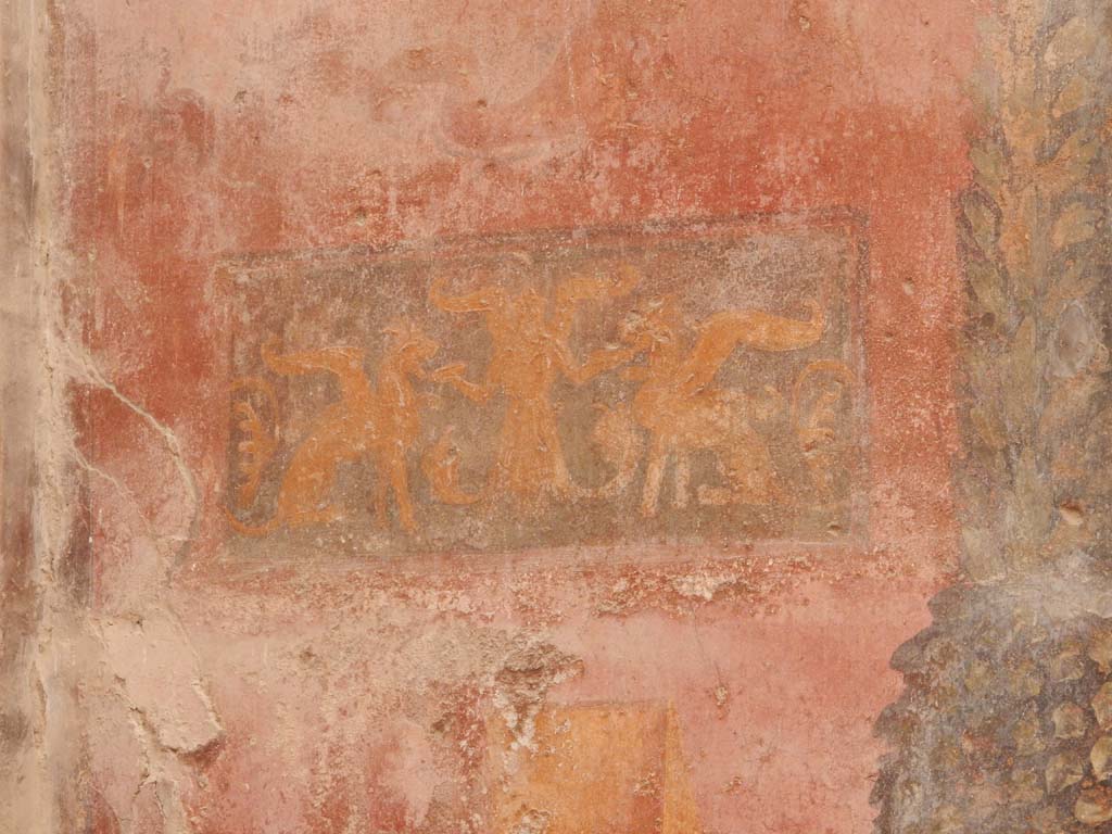 I.6.15 Pompeii. June 2019. Room 9, painted panel from west end of north wall of small garden.
Photo courtesy of Buzz Ferebee.