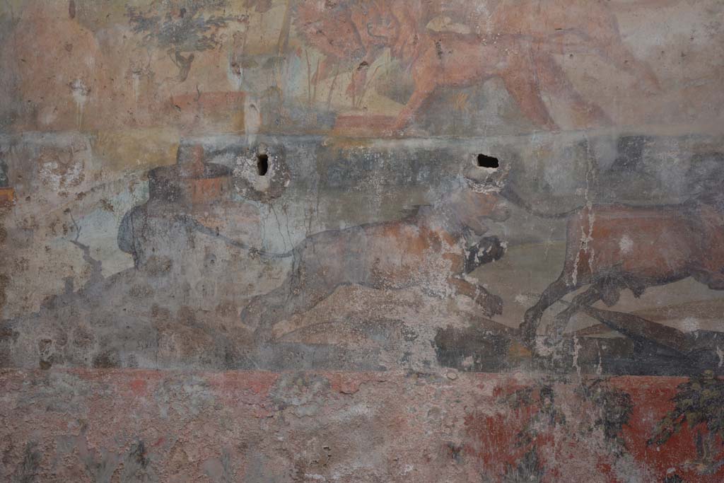 I.6.15 Pompeii. March 2019. Room 9, detail from hunt painting on north wall.
Foto Annette Haug, ERC Grant 681269 DÉCOR