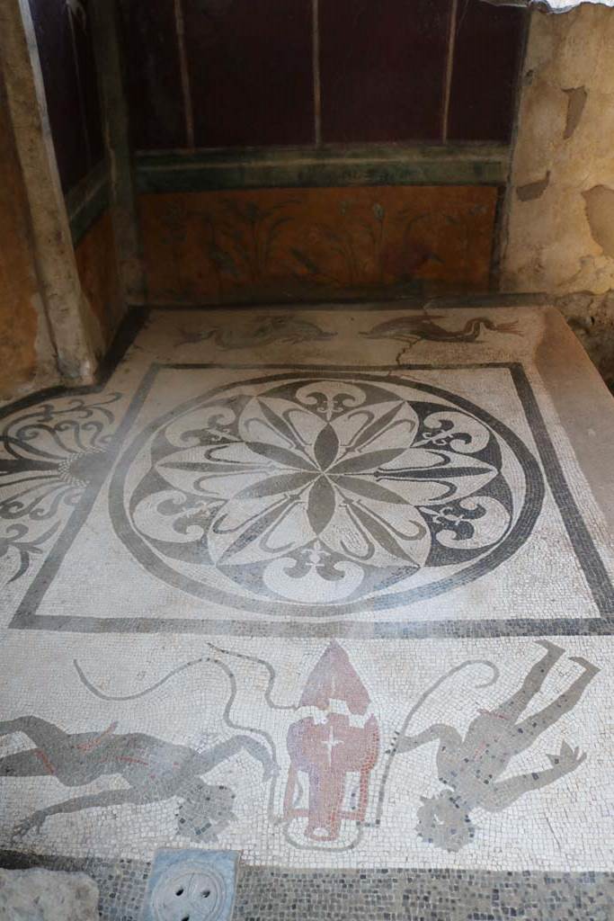 I.6.16, Pompeii. December 2018.
Looking east across mosaic flooring. Photo courtesy of Aude Durand.