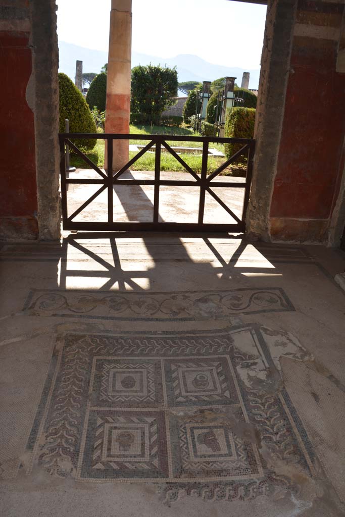 I.7.1 Pompeii. October 2019.
Looking south towards north portico, across mosaic emblema in centre of floor of oecus.
Foto Annette Haug, ERC Grant 681269 DÉCOR.