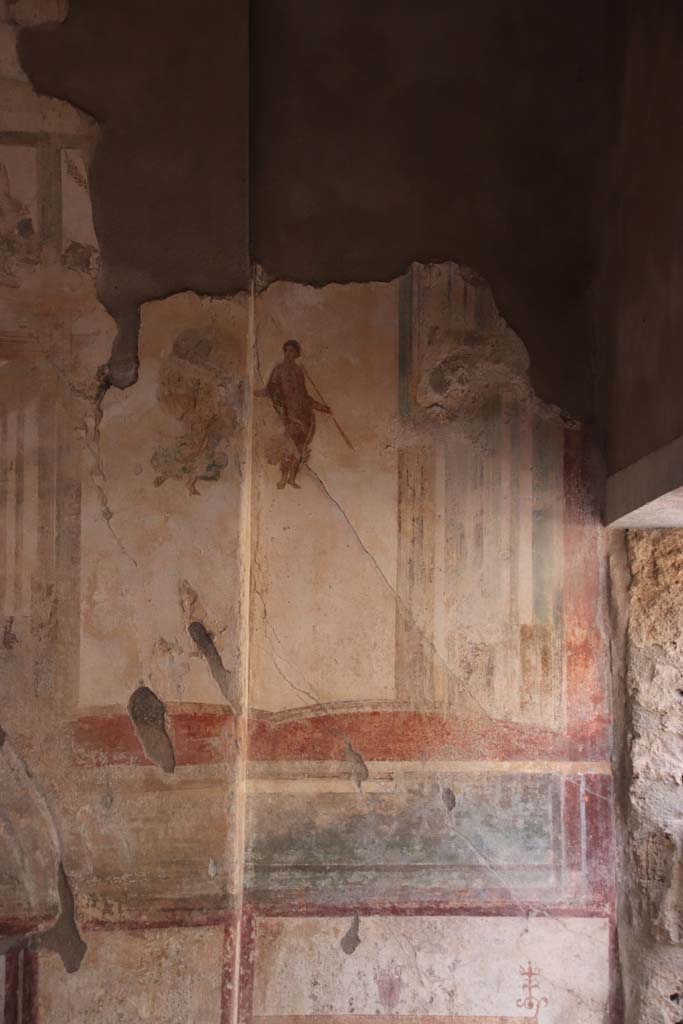 I.7.11 Pompeii. September 2021.
Painted panel at east end of north wall of triclinium. Photo courtesy of Klaus Heese.