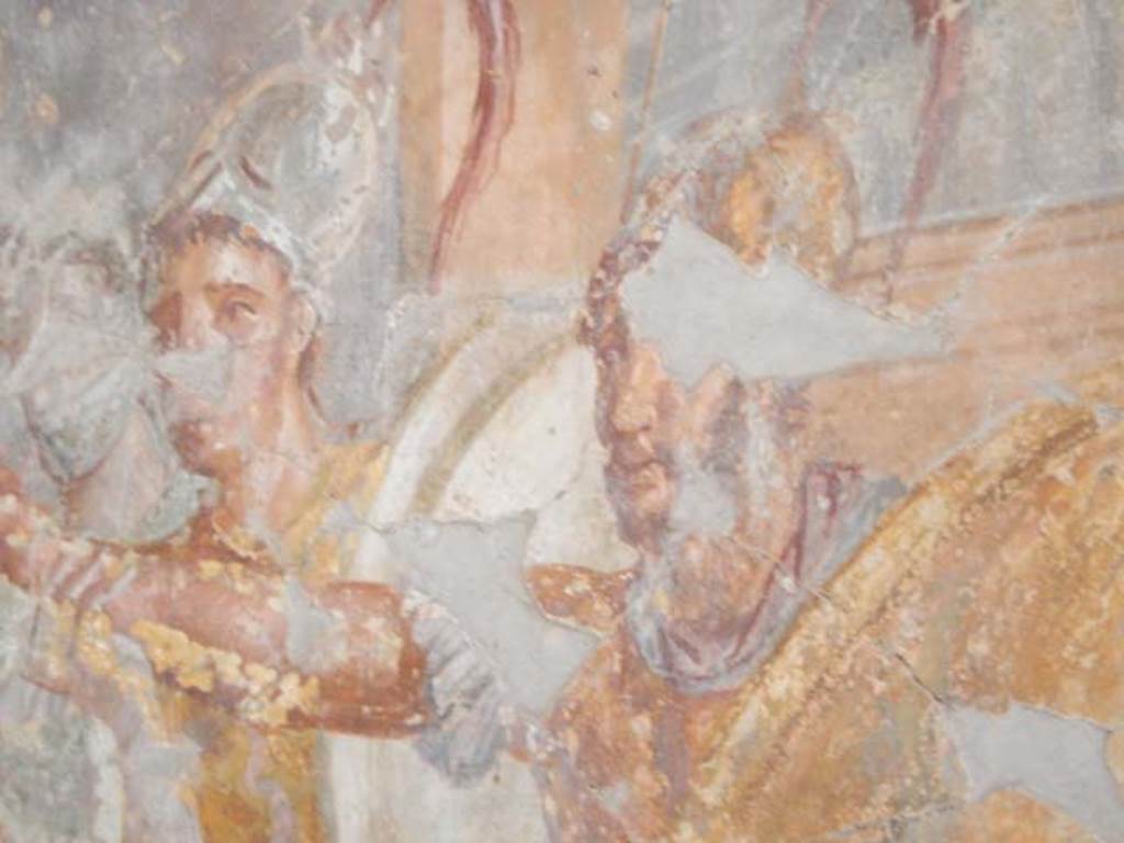 I.7.11 Pompeii. May 2017. Detail from wall painting of Helen and Menelaus, now on east wall. Photo courtesy of Buzz Ferebee.