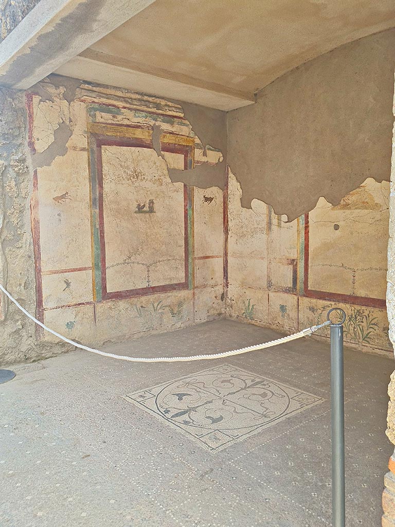 I.7.11 Pompeii. September 2024.
Looking towards the north wall and north-east corner of the exedra on east side of north portico.
Photo courtesy of Giuseppe Ciaramella.