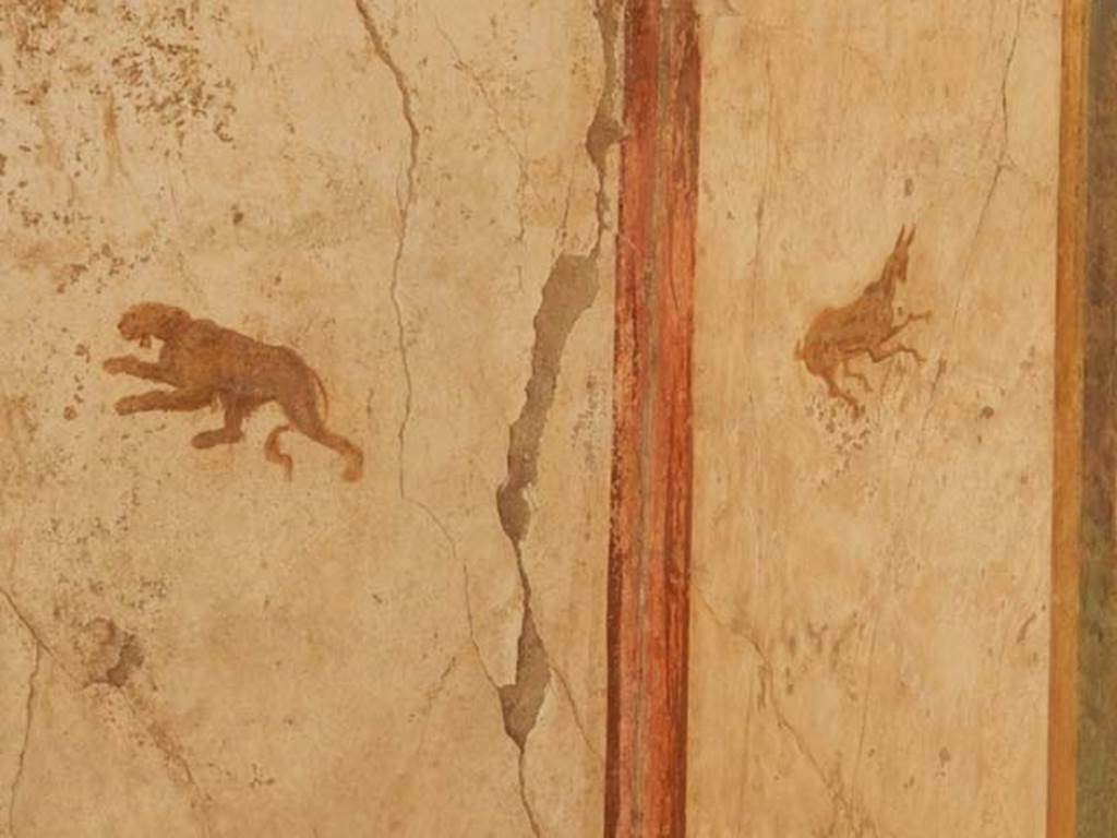 I.7.11 Pompeii. May 2017. Detail of painted panels in south-east corner of exedra. Photo courtesy of Buzz Ferebee.