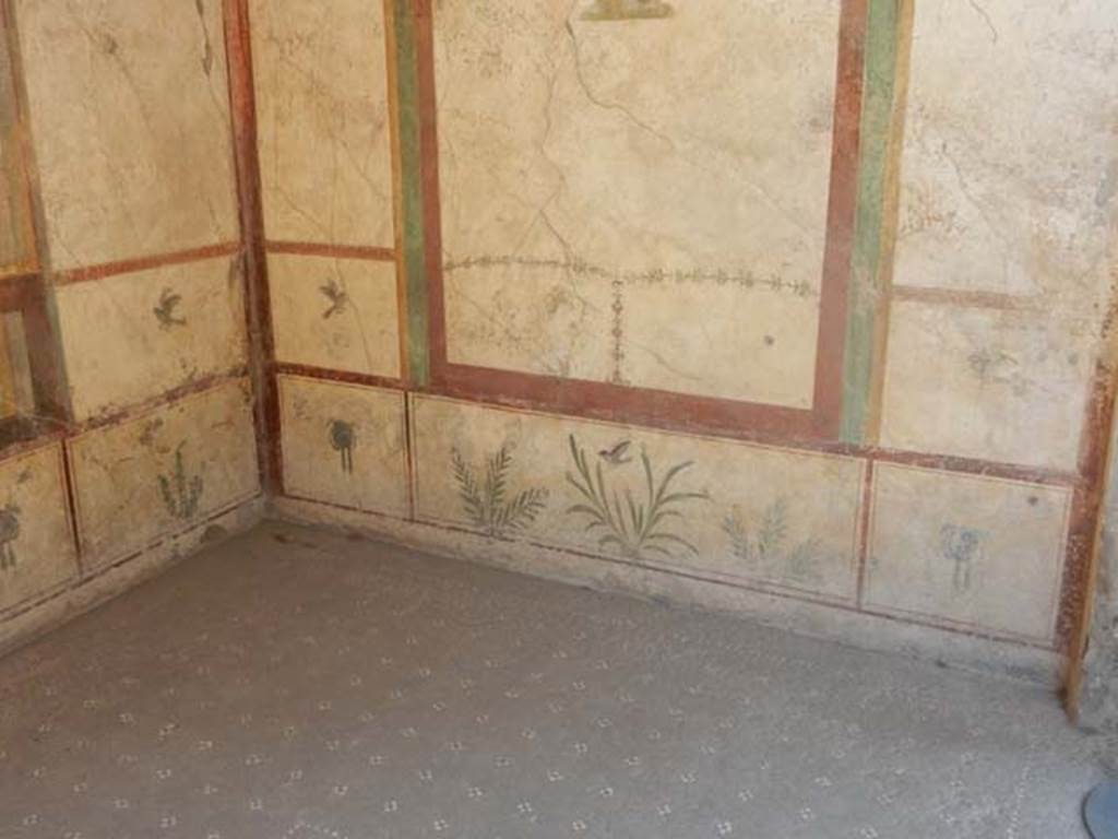I.7.11 Pompeii. May 2017. Detail of zoccolo (lower wall) of south wall, with painted plants. Photo courtesy of Buzz Ferebee.