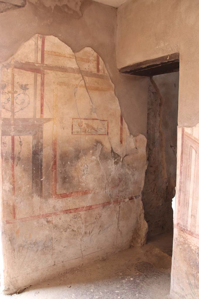 I.7.11 Pompeii. September 2021.
North wall of cubiculum on south-east side of atrium, with doorway to triclinium, on right.
Photo courtesy of Klaus Heese.