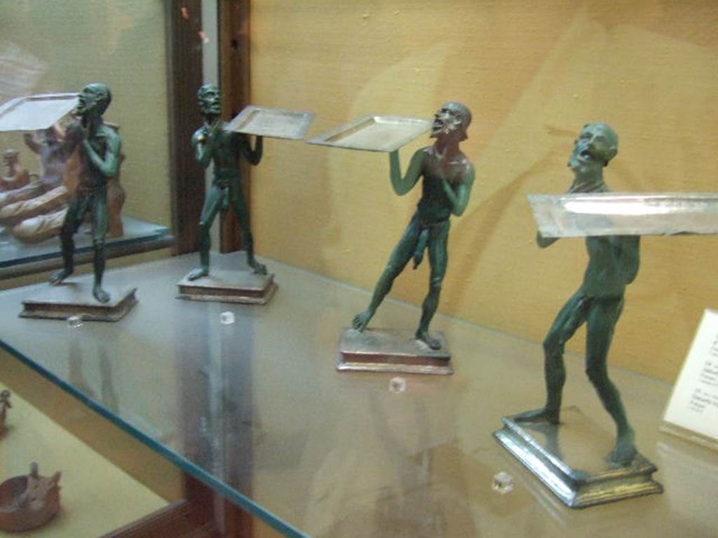 Four bronze statues (Placentarius) found in I.7.10-12 Pompeii. Now in Naples Archaeological Museum