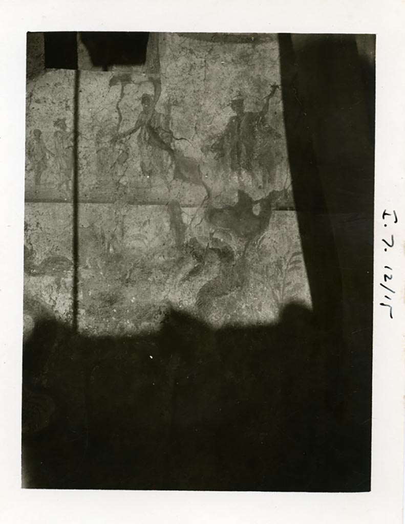 I.7.11 Pompeii, but shown as I.7.12/15 on card. Pre-1937-39. Lararium on east side of atrium.
Photo courtesy of American Academy in Rome, Photographic Archive. Warsher collection no. 1572.