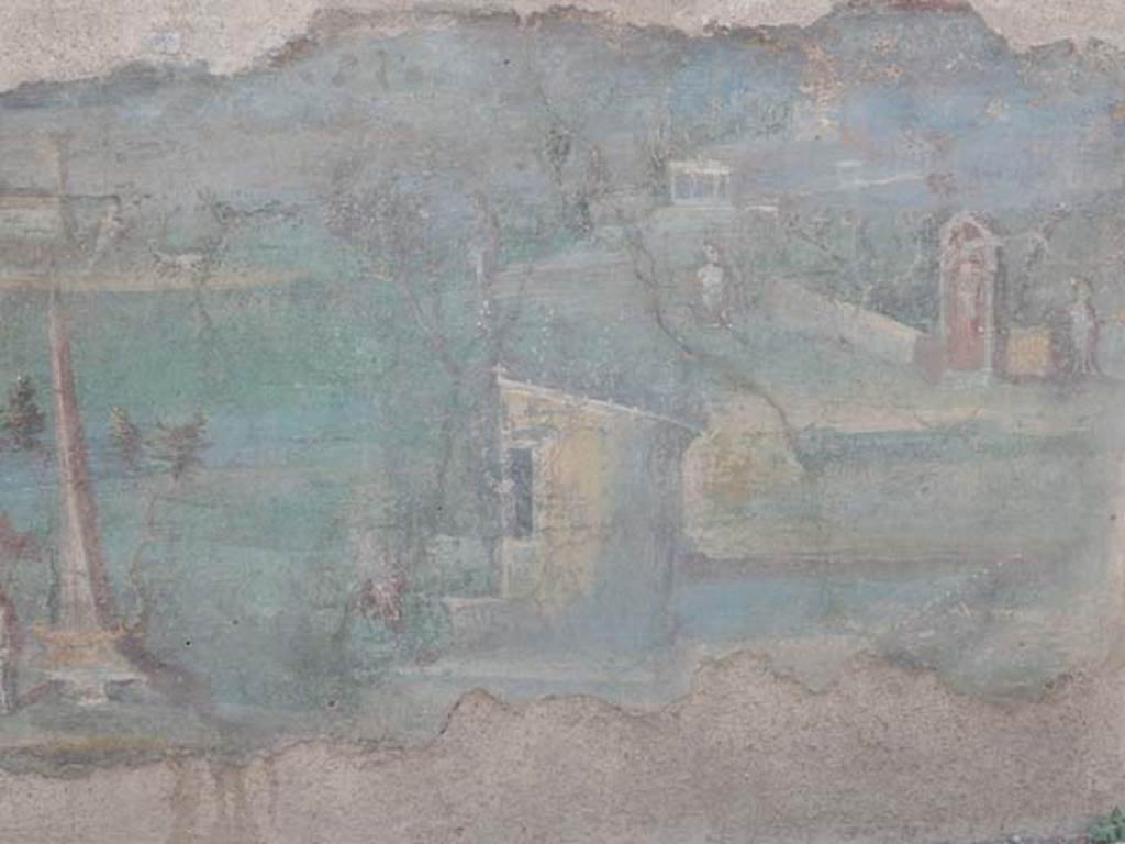 I.7.12 Pompeii. May 2017. Detail from painted panel on inside of west side of summer triclinium at north end. Photo courtesy of Buzz Ferebee.
