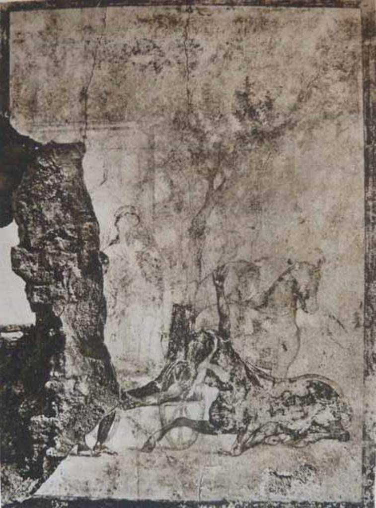 I.7.19 Pompeii. Old undated photograph showing Hercules and Nessus from east wall, shortly after excavation.