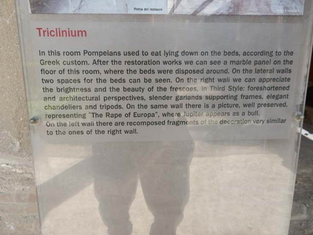 I.8.9 Pompeii. May 2015. Room 7, information notice-board. Photo courtesy of Buzz Ferebee.