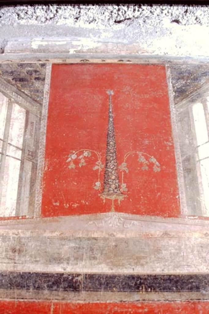 I.8.9 Pompeii. 1968. Room 7, upper east wall of triclinium above central painted panel.
Photo by Stanley A. Jashemski.
Source: The Wilhelmina and Stanley A. Jashemski archive in the University of Maryland Library, Special Collections (See collection page) and made available under the Creative Commons Attribution-Non Commercial License v.4. See Licence and use details.
J68f0609