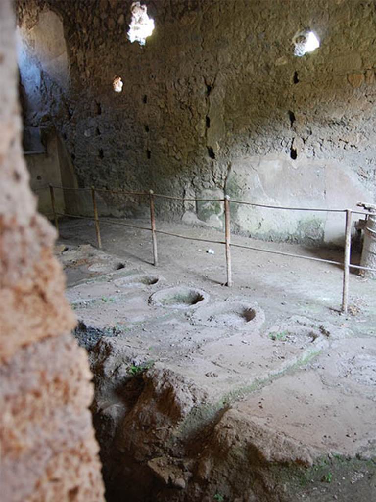 I.8.15 Pompeii. October 2013. Doorway leading to workshop with kiln and plant for production of pigments. Photo courtesy of Paula Lock.