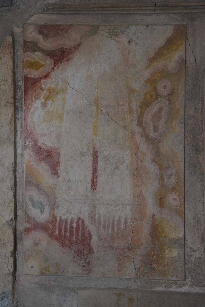 I.8.17 Pompeii. March 2019. Room 15, detail from west wall of alcove at south end.
Foto Annette Haug, ERC Grant 681269 DÉCOR.
