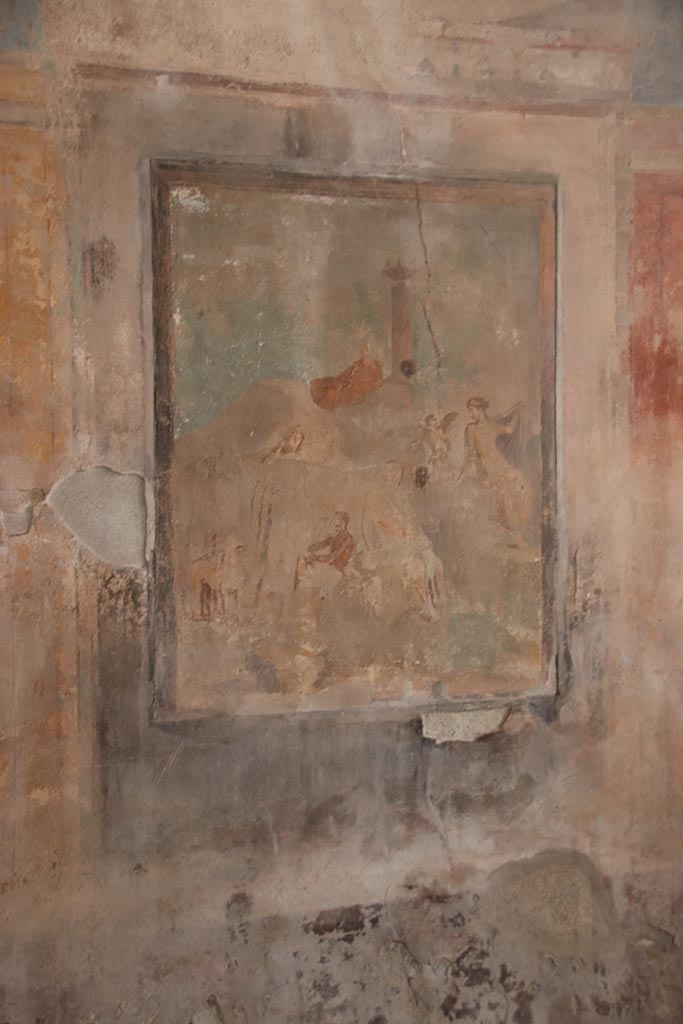 I.8.17 Pompeii. October 2024.
Room 9, central wall painting from south wall. Photo courtesy of Klaus Heese.