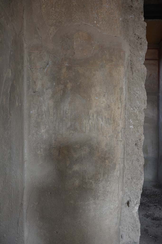 I.8.17 Pompeii. March 2019.
Room 3, atrium, detail from north wall in north-west corner, near doorway to room 14.
Foto Annette Haug, ERC Grant 681269 DÉCOR.