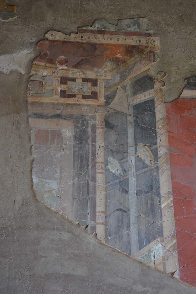 I.9.1 Pompeii. October 2019.
Room 7, detail of imagines clipeatae (faces on shields) from central area of east wall of tablinum.
Foto Annette Haug, ERC Grant 681269 DÉCOR.