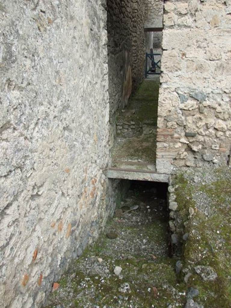 I.9.1 Pompeii. March 2009.
Peristyle 13, north-west corner of garden area, looking north to room 6, 5 and 4, (above) and stairs to lower level (below).