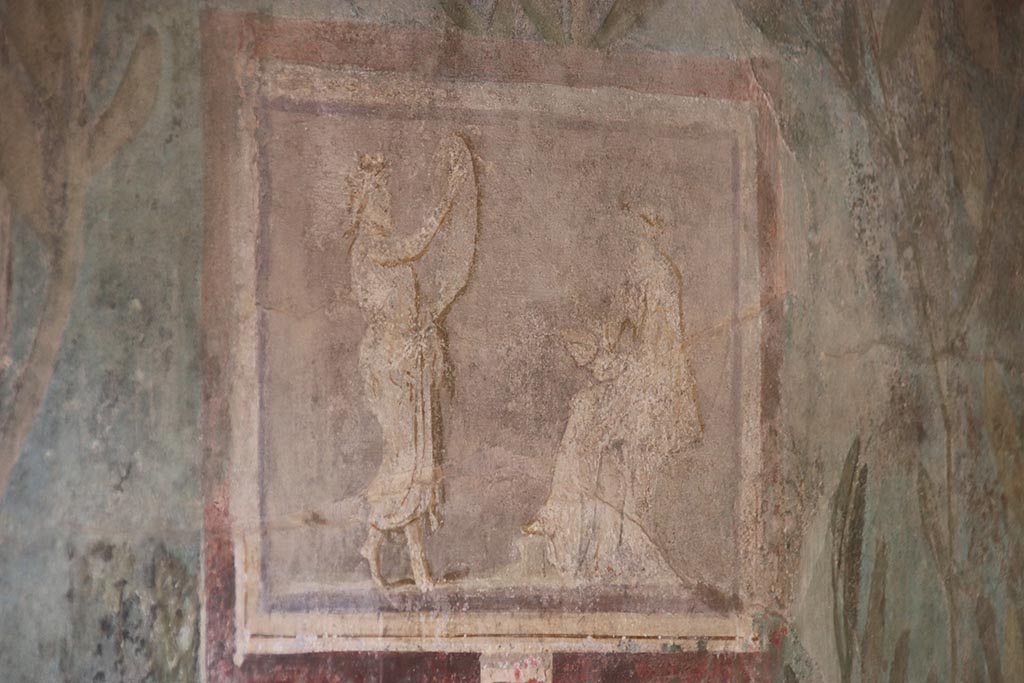 I.9.5 Pompeii. October 2024. Room 5, cubiculum. North wall. Painting of a lyre player. Photo courtesy of Klaus Heese