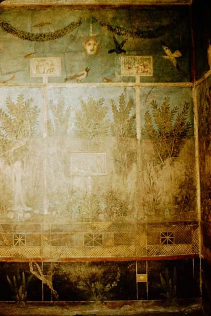 1.9.5 Pompeii. 1957. Room 5, cubiculum. East wall with garden painting.
Photo by Stanley A. Jashemski.
Source: The Wilhelmina and Stanley A. Jashemski archive in the University of Maryland Library, Special Collections (See collection page) and made available under the Creative Commons Attribution-Non Commercial License v.4. See Licence and use details.
J57f0171
