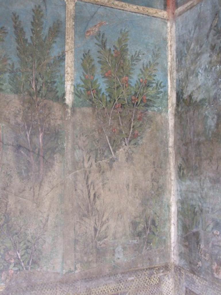 I.9.5 Pompeii. March 2009. Room 5. Cubiculum. East wall. South end. Painted bird and cherry tree.