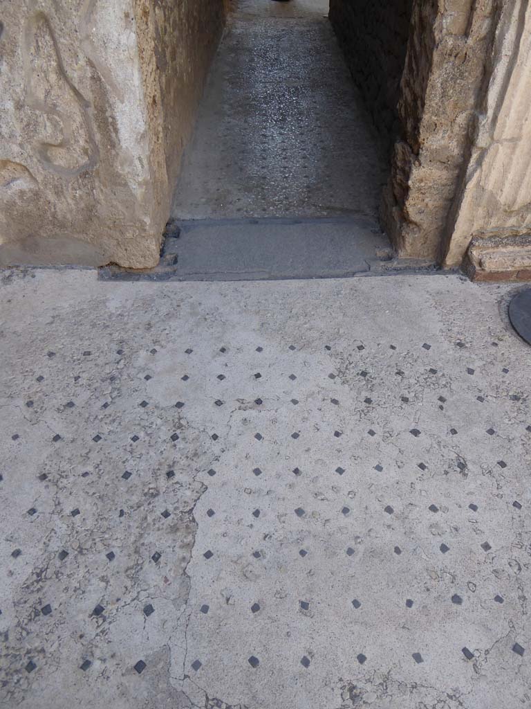 I.9.5 Pompeii. September 2017.
Room 7, corridor to rear, looking south across atrium flooring towards doorway threshold.
Foto Annette Haug, ERC Grant 681269 DÉCOR.