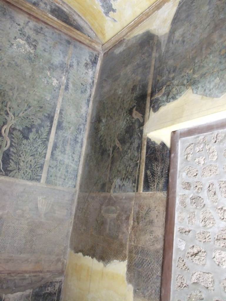 I.9.5 Pompeii. March 2009.
Room 11, looking towards south-east corner with garden painting of birds in a pear tree.