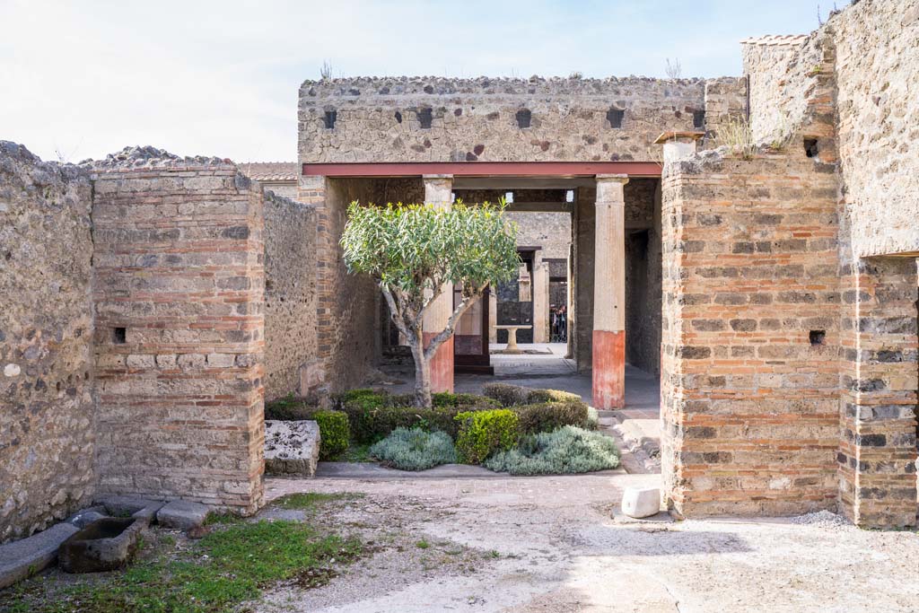 I.9.5 Pompeii. April 2022.
Room 17, triclinium, looking north to peristyle, through tablinum, across atrium towards entrance doorway.
Photo courtesy of Johannes Eber.