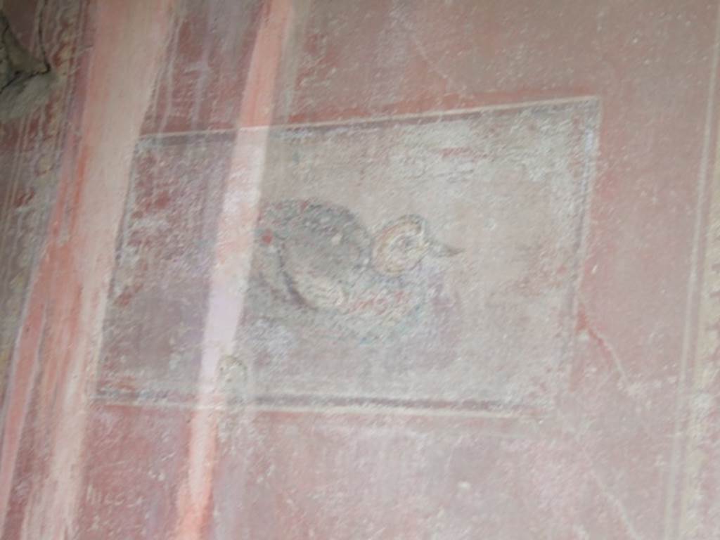 I.9.12 Pompeii. March 2009. Room 3. Painted panel of a duck, on east wall.