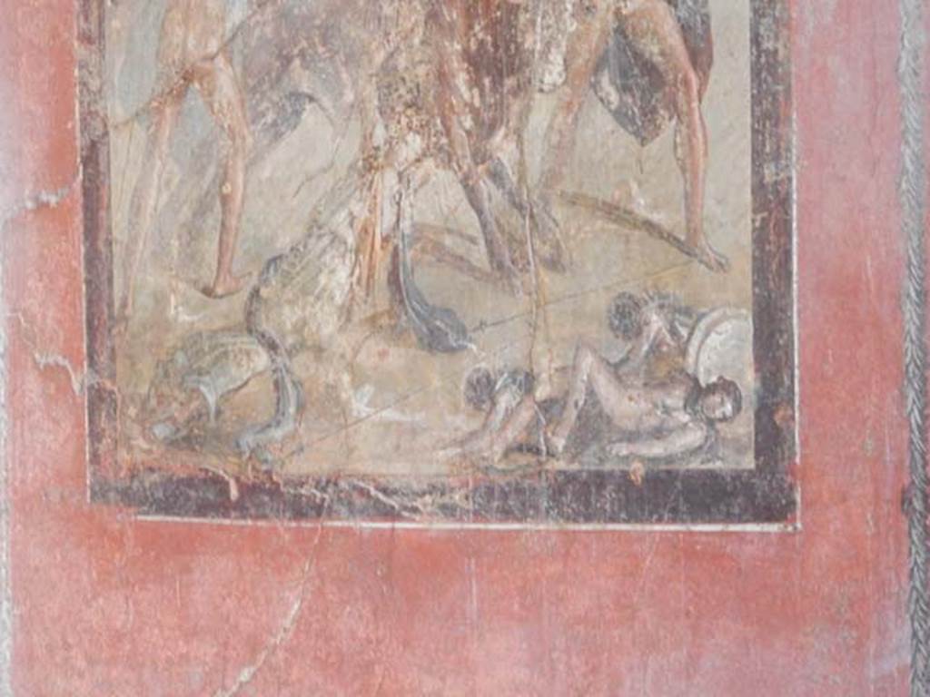 I.10.4 Pompeii. May 2015. Room 15, south wall. Detail from wall painting of the Punishment of Dirce. Photo courtesy of Buzz Ferebee.